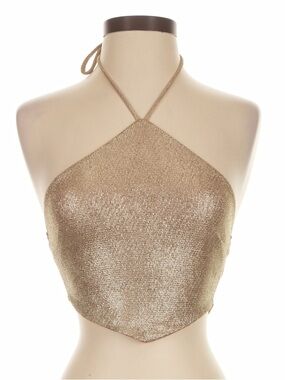 12th Tribe Shimmer Gold Halter Neck Crop Top - Size S